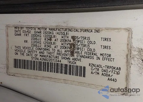 2002 Toyota Tacoma from USA, damaged, VIN 5TENL42N82Z071544